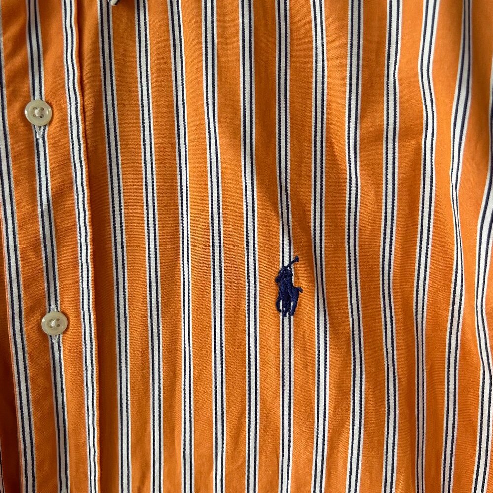 Ralph Lauren Striped Button Down Shirt Polo Men's L Orange White - Picture 3 of 5